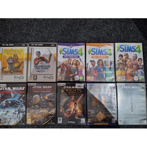 594 - PC CD Rom Games x10 To Include Star Wars, Sims, Tiger Woods Etc