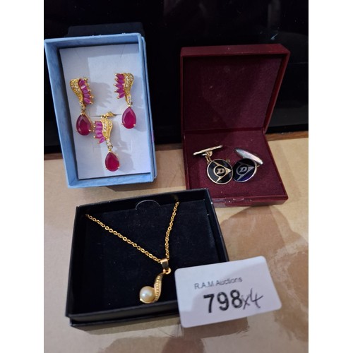 798 - Boxed Fashion and Vintage Jewellery x4 To Include Earrings, Necklaces, Pendant and Cufflinks