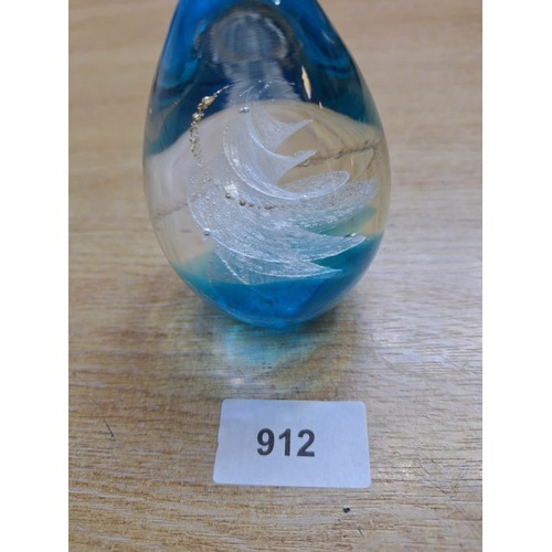 912 - Swirl Dome Shaped Paperweight In Teal, White and Gold