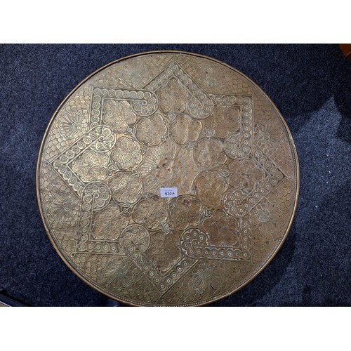 930A - Barley Twist Stretched Leg Table With a Brass Covered Top Lion to the Centre