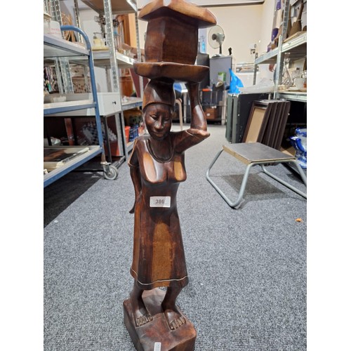 386 - Large African Wooden Lady Carrying Water