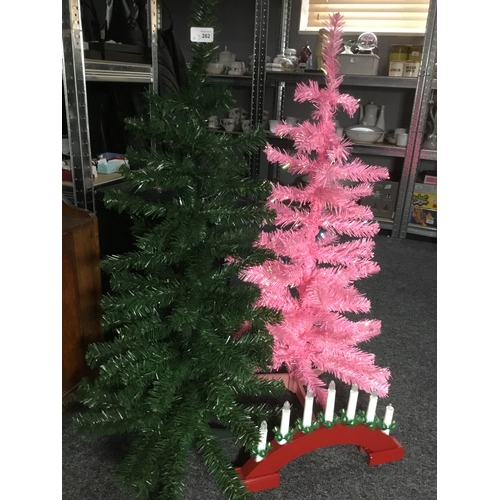 262 - 2ft Christmas Trees x2 One Is Pink and One Is Green and a Christmas Candle Bridge