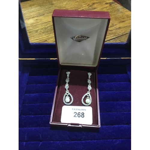 268 - Boxed Silver Long Drop Stoned Earrings