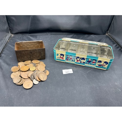 693 - Vintage/Antique Money Boxes One Is Full Of Coins