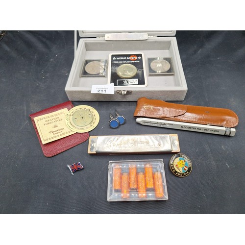 211 - Case of Various Collectables To Include Coins, Gauges, Pipe Player, Pen Knife, Cufflinks Etc