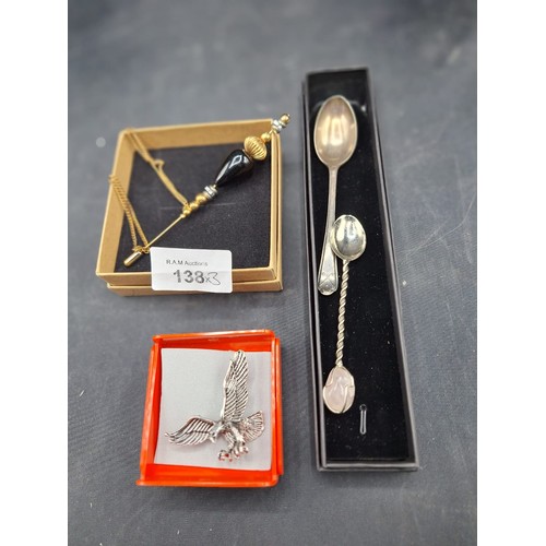 138 - Boxed Jewellery x2 To Include an Eagle Brooch and a Vintage Pin and 2 Spoons One Is Silver With Rose... 