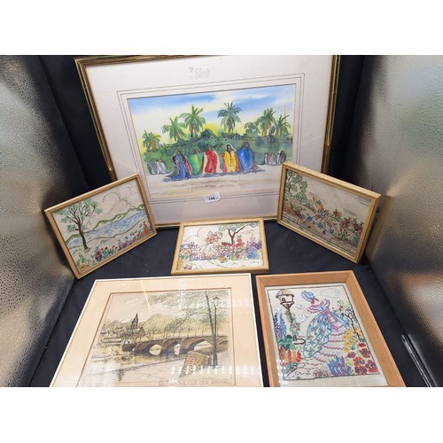 198 - Group of 6 Pictures To Include a Vintage Tapestry, a Picture Framed By Hugo Liverpool and Two Origin... 