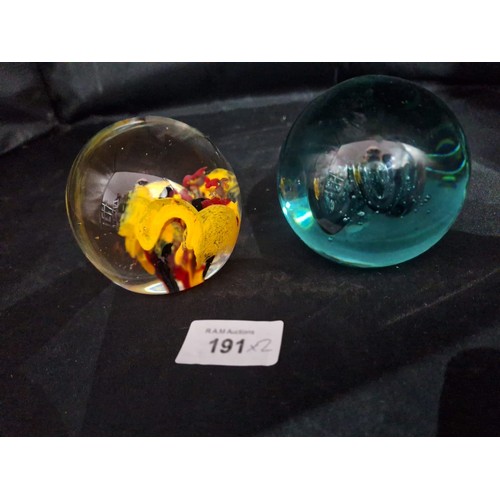 191 - Super Heavy Paperweights x2 To Include Bubble Effect and Yellow Flower