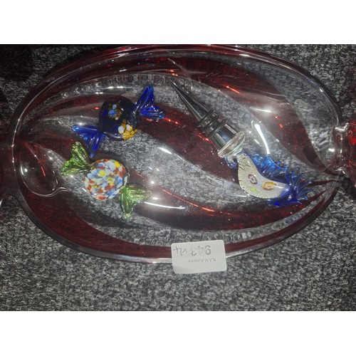 943 - Glass Sweet Dish With Two Murano Sweets and a Murano Bottle Seal