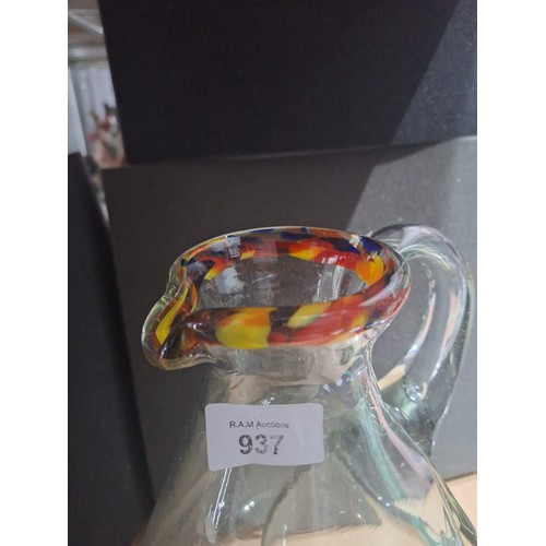 937 - Possible Murano Water Jug With an Ice Belly Super Coloured Rim 13