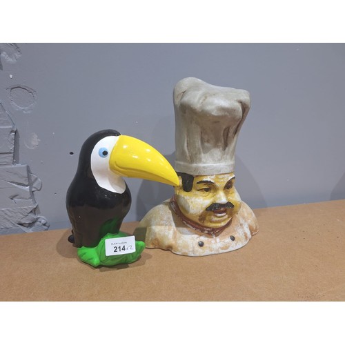 214 - Ceramic Chefs Head and a Ceramic Toucan