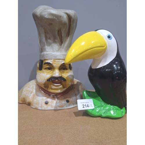 214 - Ceramic Chefs Head and a Ceramic Toucan