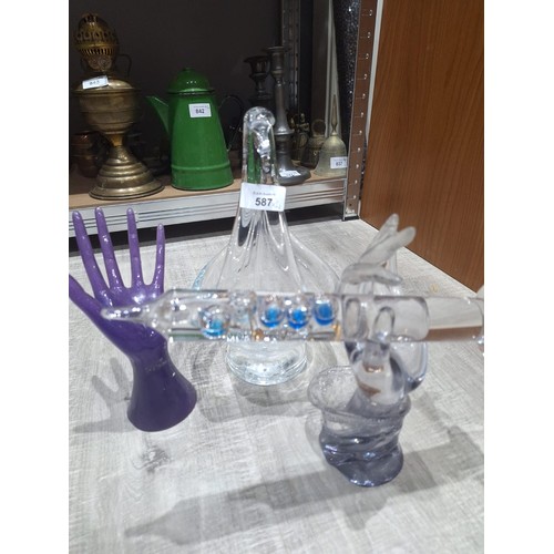 587 - Vintage swan bowl/bowl/dish +2 hands+ galileo thermometer