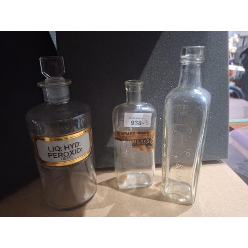 938 - Vintage Chemist Bottles x3