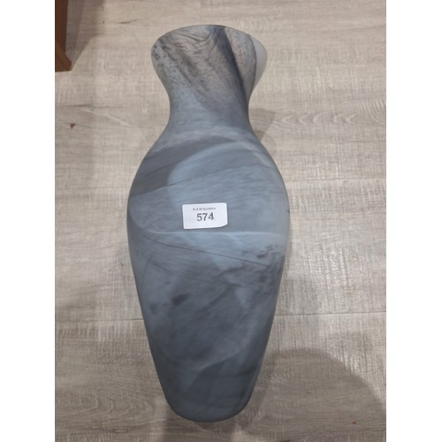 574 - Opaline style 16”x8” glass vase blue/grey/white/black