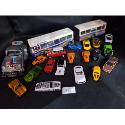 122 - Box of Cars and a Vintage Articulated Bus