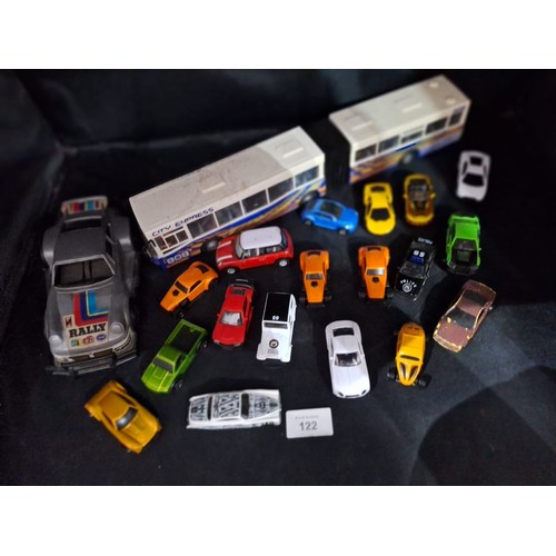 122 - Box of Cars and a Vintage Articulated Bus