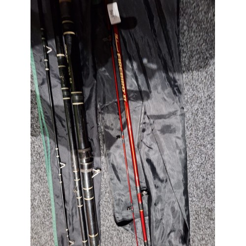 501 - Shakespeare strike 3 piece rod in bag + Shakespeare firebird 7ft rods