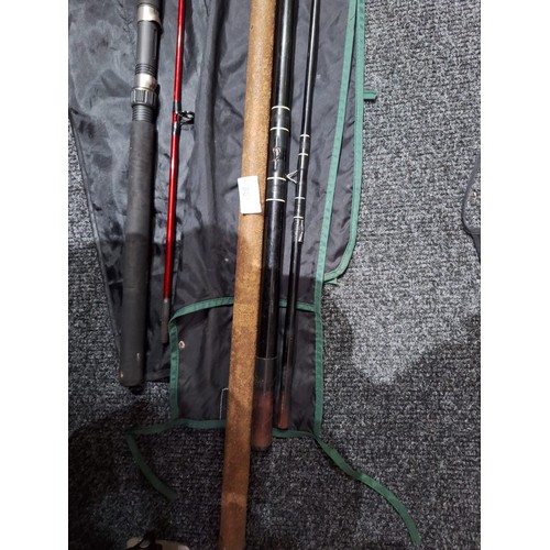 501 - Shakespeare strike 3 piece rod in bag + Shakespeare firebird 7ft rods