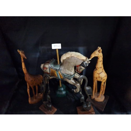 875 - Treen Lot To Include a Carousel Horse, Storks x2 and Giraffes x2