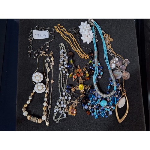 1245 - Pad of Fashion and Vintage Jewellery To Include Necklaces, Chains, Pendants, Earrings Etc