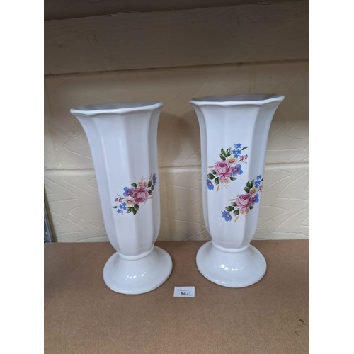 84 - Pair of Vintage Vases White With Flowers 14”-16” tall