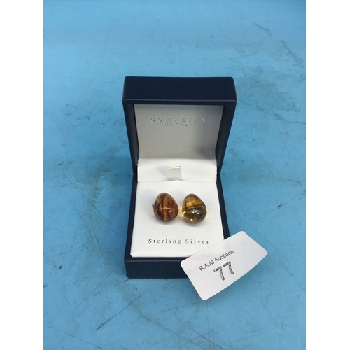 77 - Boxed 925 Amber Drop Earrings by Contessa