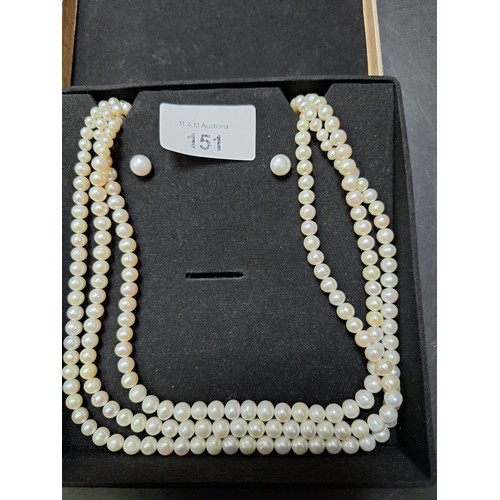 151 - Boxed Genuine Pearl Necklace and Earrings