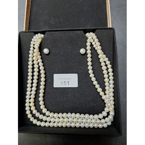 151 - Boxed Genuine Pearl Necklace and Earrings