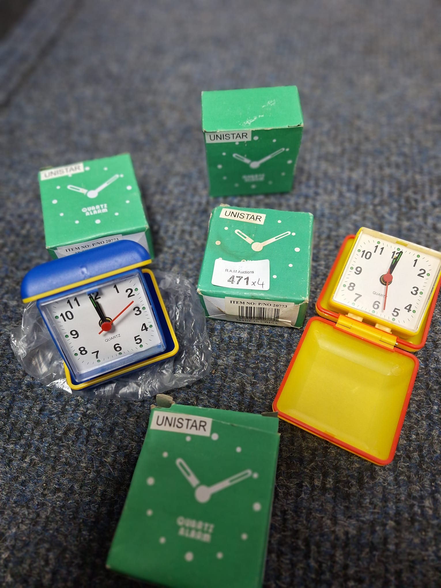 Alarm Clocks x4 In Various Colours Boxed and In Cases