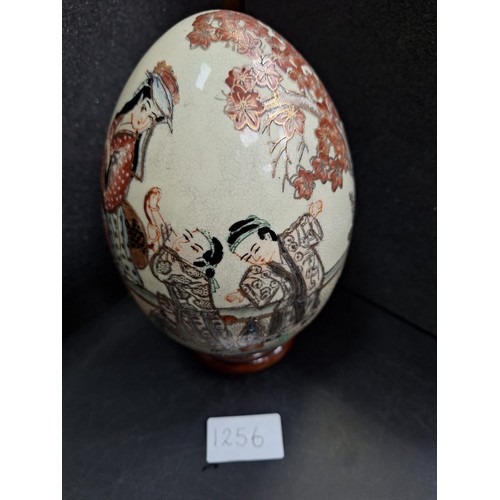 1256 - Japanese Ceramic Hand Painted and Guilded Egg On a Stand