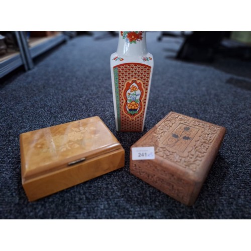 241 - Super Vintage Musical Box, Inlaid Box and a Chinese Marked Vase