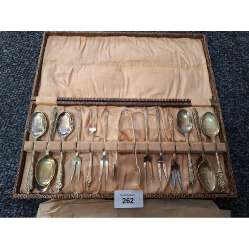 262 - Vintage/Antique Aposth Set In The Case To Include Forks, Spoons and Tongues