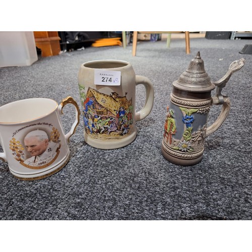 274 - Tankards x3 To Include a German Lidded Stein, Tankard and Loving Cup