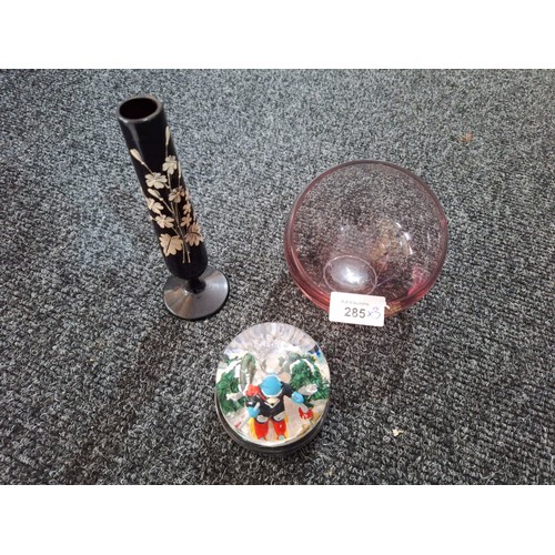 285 - Caithness Vase, Vintage Bud Vase and a Snow Globe