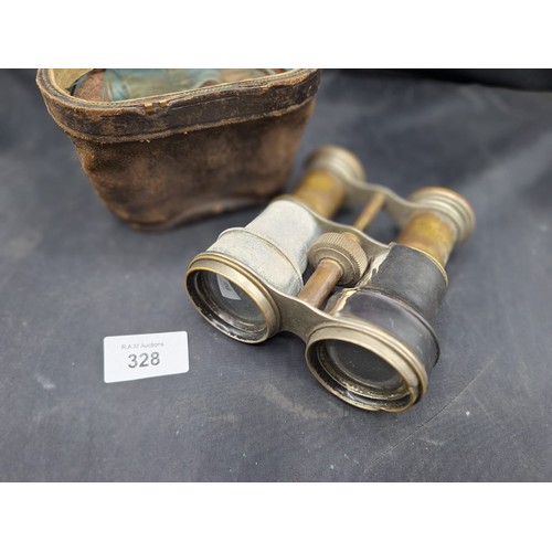 328 - Binoculars In an Antique Leather Case