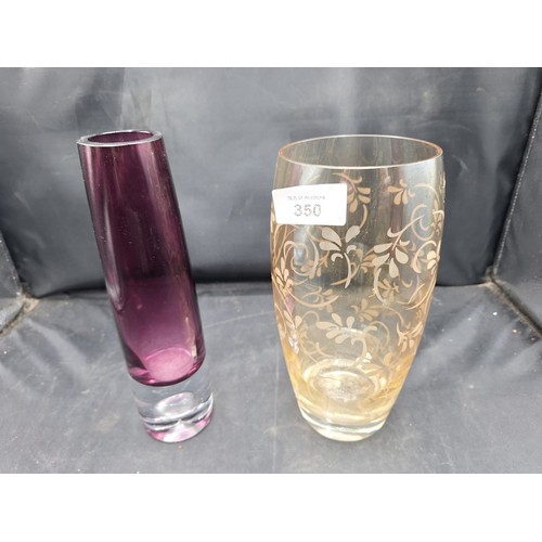 350 - Purple and Clear Glass Vase and a Clear and Amber Glass Vase