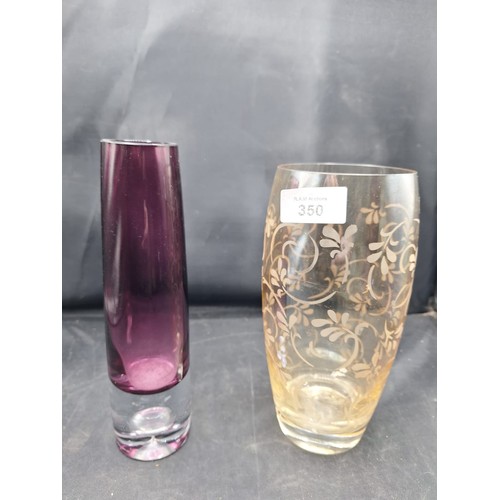 350 - Purple and Clear Glass Vase and a Clear and Amber Glass Vase