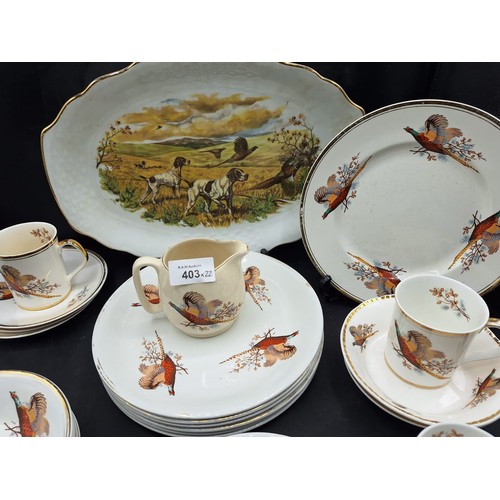 403 - Group of Sheridan Hunting Style Ceramics x23 To Include Jug, Platter, Plates, Bowls, Vase and Cups (... 