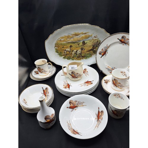 403 - Group of Sheridan Hunting Style Ceramics x23 To Include Jug, Platter, Plates, Bowls, Vase and Cups (... 