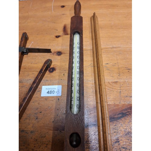 480 - Vintage/Antique Thermometer, Hand Height Gauge and a Rule