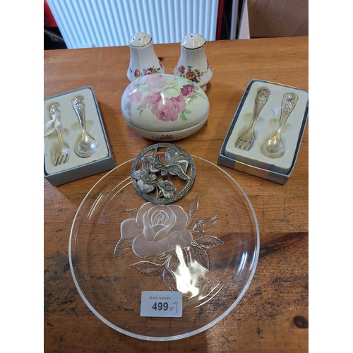 499 - Mixed Lot To Include Fork and Spoon EPNS Baby Set In a Box x2, Vintage Ceramics, Frosted Glass Plate... 