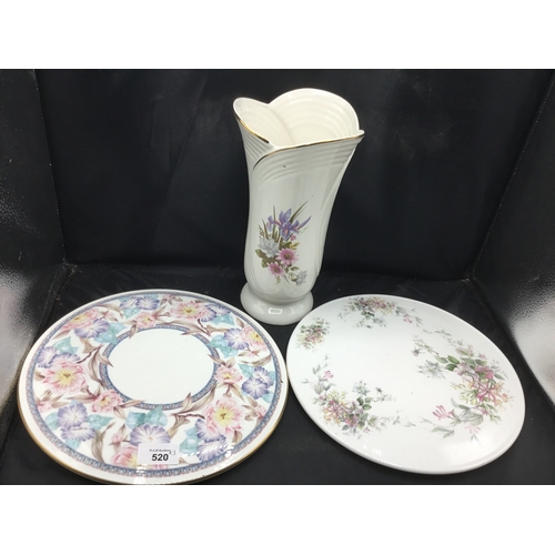 520 - Cake Stands x2 Marked And a 14” Marked Vase