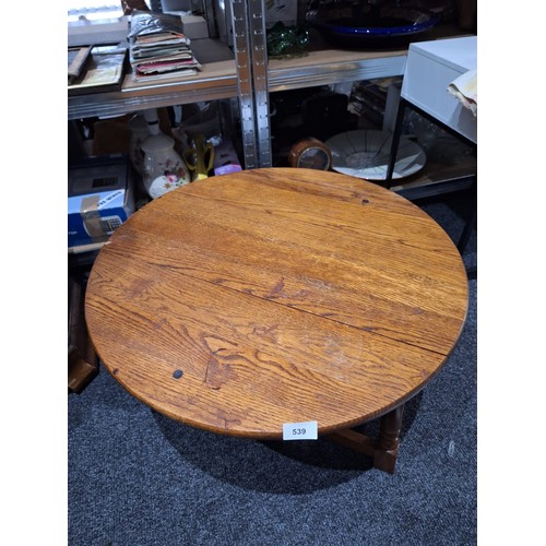 539 - Low Coffee Table Round 14”x28” In Wood Possibly Oak or Pine