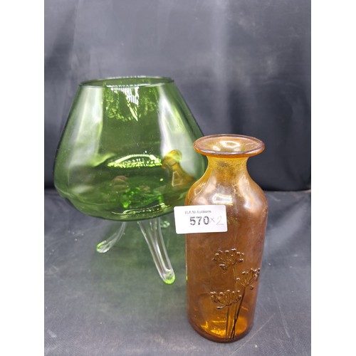 570 - Three Legged Amber Vase and a Vintage Vase