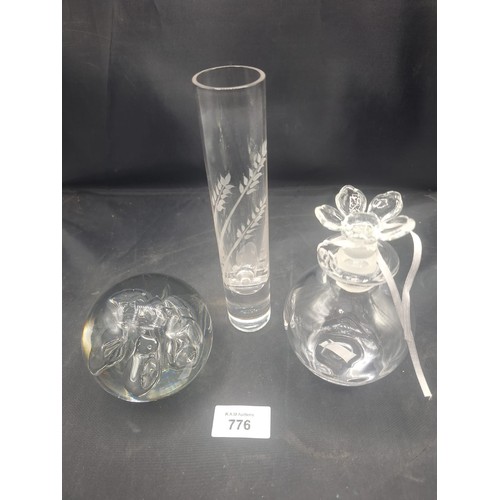 776 - Crystal Lot To Include Oil Bottle, Vase and Paperweight