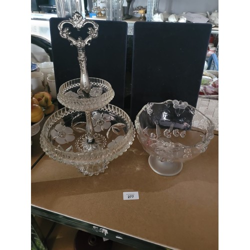 277 - Two Tier Crystal Cake Stand and a Crystal Fruit Bowl