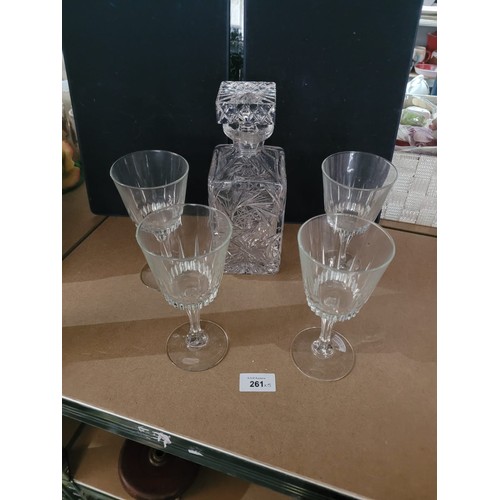 261 - Heavy Crystal Decanter With 4 Glasses