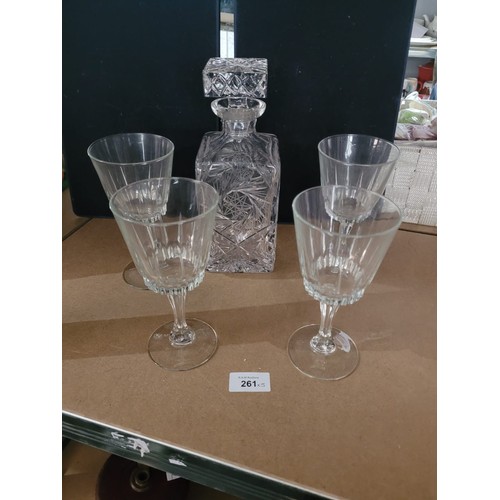 261 - Heavy Crystal Decanter With 4 Glasses