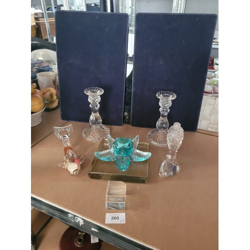 260 - Vintage Glass Tile, Two Glass Candlesticks, Glass Dolphin and a Starfish Candlestick